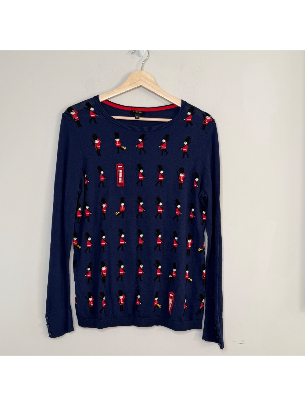Talbots Navy British Guard Novelty Sweater London Soldier Phone Booth